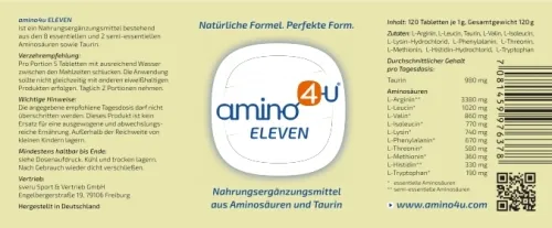 Amino4u essentielle Aminosäuren eleven 3 x 120 Tabs vegan NEU!