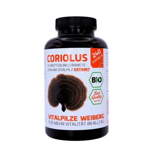 Coriolus Extrakt BIO 240 Kapseln von Vitalpilze Weiberg