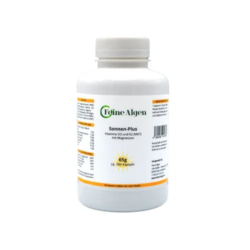 Sonnen-Plus Kapseln mit Vitamin D3, Vitamin K2 (MK7) und Magnesium von feine-algen