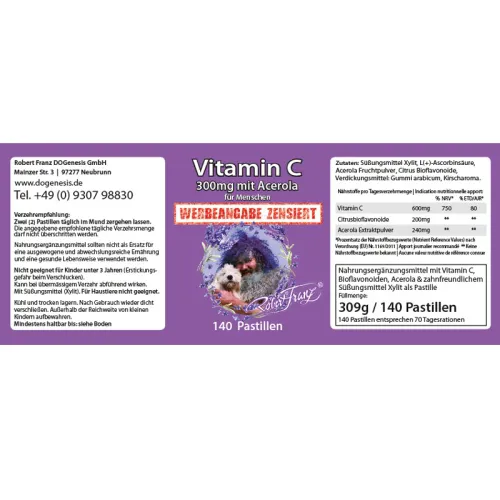 Vitamin C 300mg mit Acerola 140 Pastillen