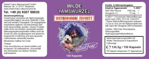 Wilde Yamswurzel von Robert Franz 150 Kapseln vegan