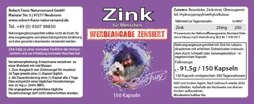 Zink von Robert Franz 150 vegetarische Kapseln