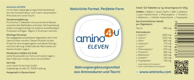 Amino4u essentielle Aminosäuren eleven 3 x 120 Tabs vegan NEU!