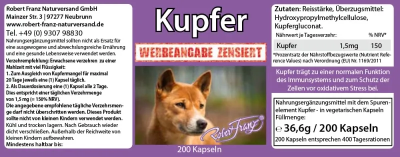 Kupfer von Robert Franz 200 vegetarische Kapseln