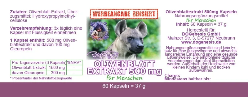 Olivenblattextrakt 500mg von Robert Franz 60 Kapseln
