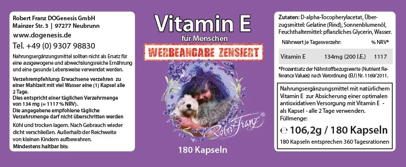 Vitamin E in Softkapseln 180 Stück Robert Franz