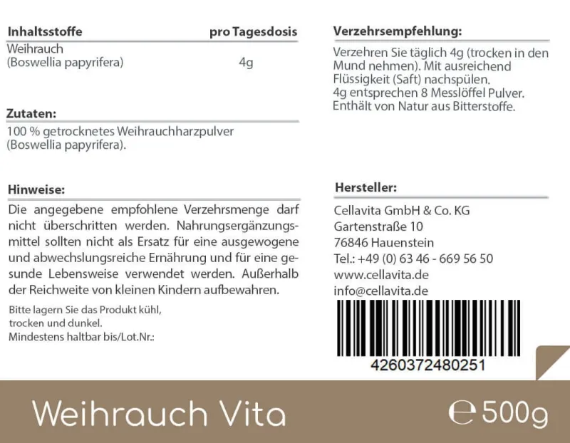 Weihrauch (Boswellia sacra) 500g Pulver