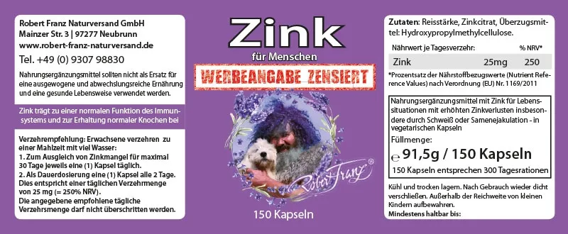 Zink von Robert Franz 150 vegetarische Kapseln